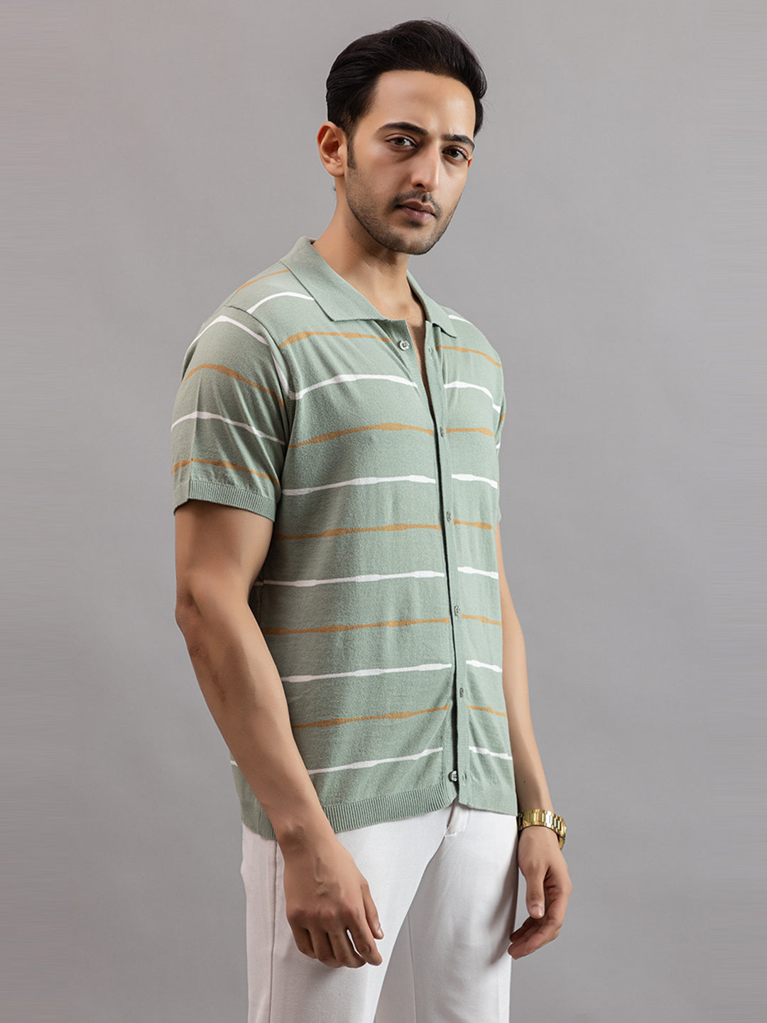 Homme fine knit stripe shirt