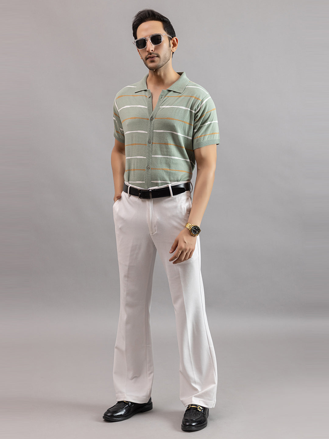 Homme fine knit stripe shirt