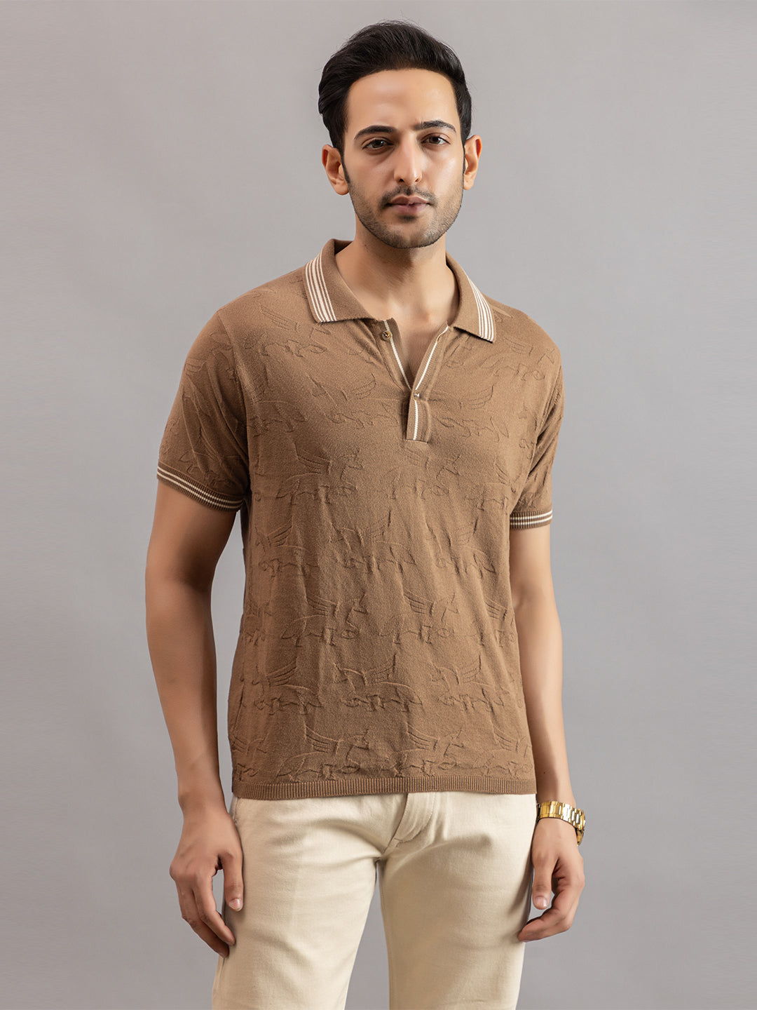 TEXTURED MUSTANG FINE KNIT POLO