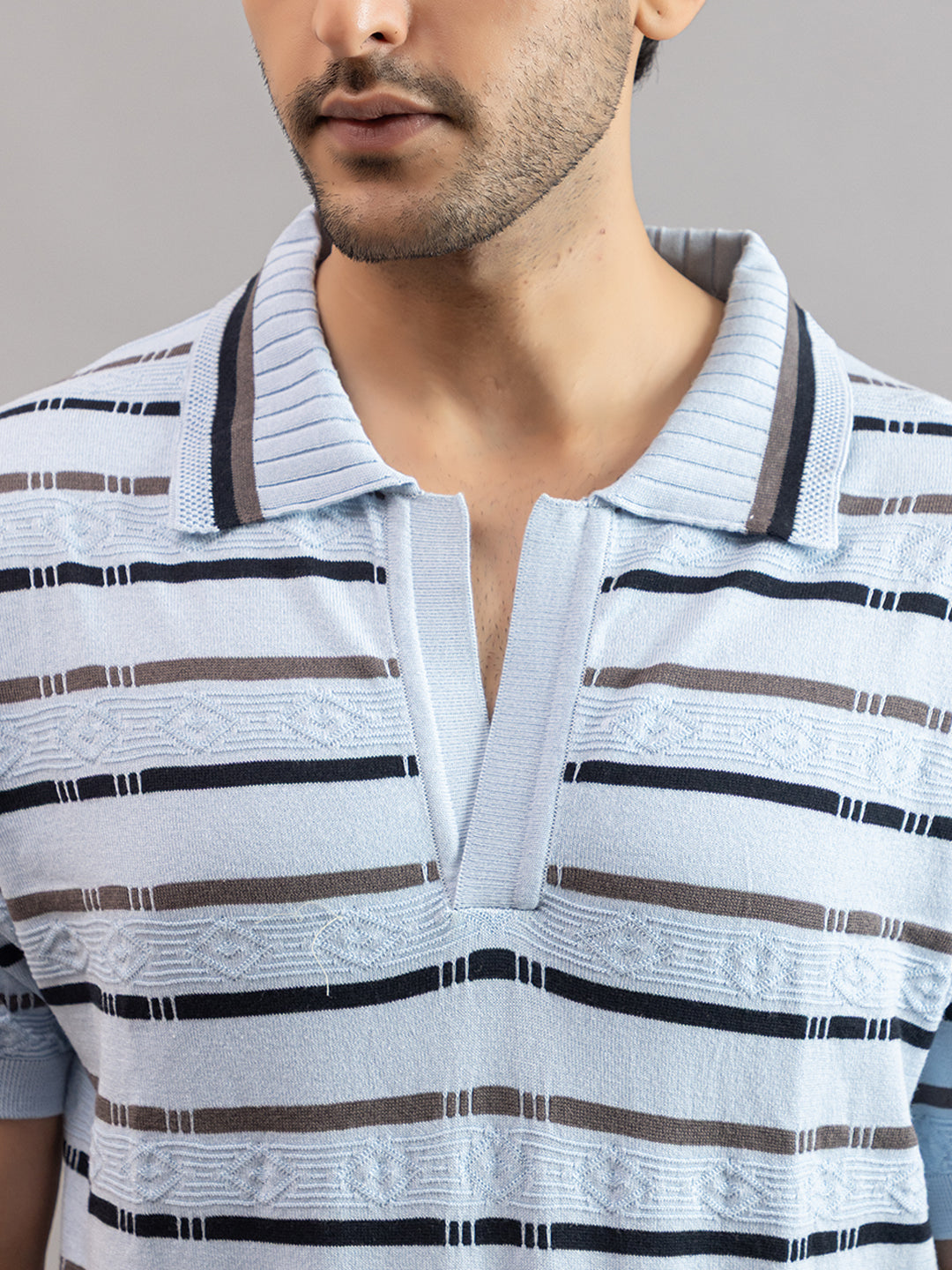 HOMME FINE KNIT STRIPE POLO