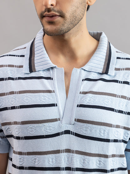 HOMME FINE KNIT STRIPE POLO