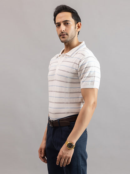 HOMME FINE KNIT STRIPE POLO