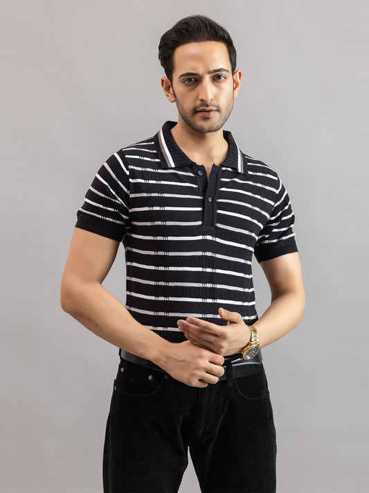 HOMME FINE KNIT STRIPE POLO