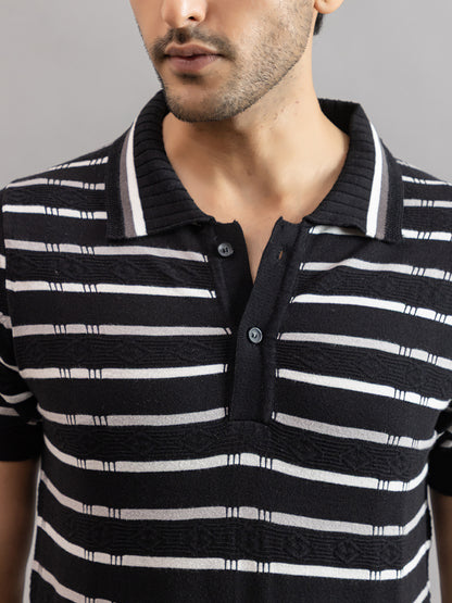 HOMME FINE KNIT STRIPE POLO