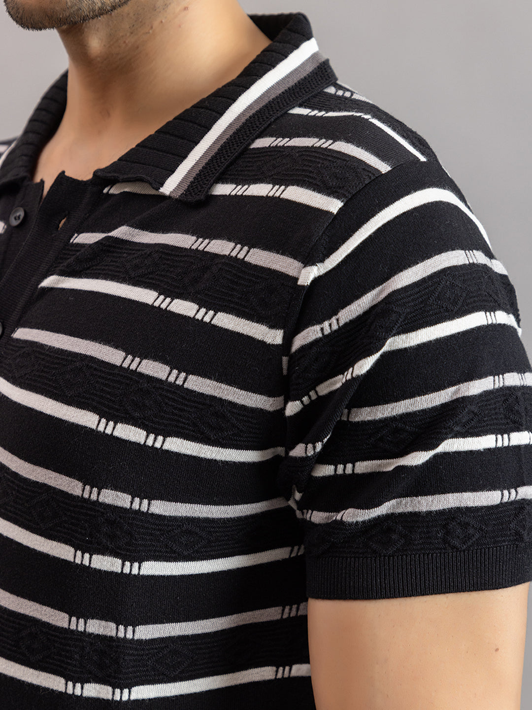 HOMME FINE KNIT STRIPE POLO