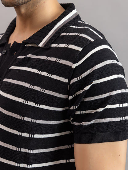 HOMME FINE KNIT STRIPE POLO