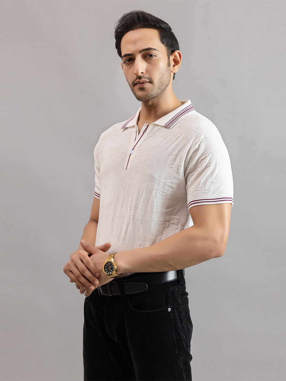 TEXTURED MUSTANG FINE KNIT POLO