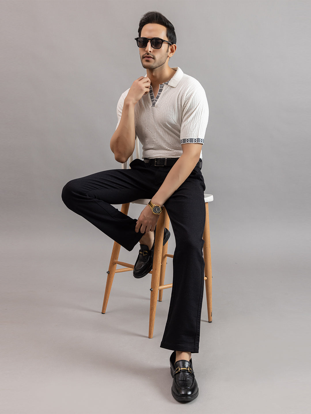 DIAMOND TEXTURED FINE KNIT POLO