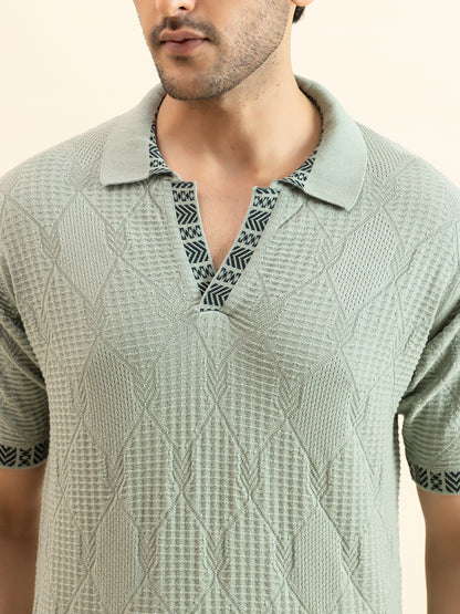 DIAMOND TEXTURED FINE KNIT POLO