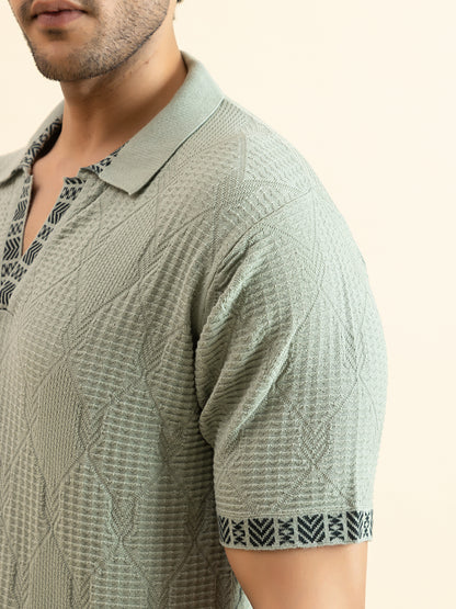 DIAMOND TEXTURED FINE KNIT POLO
