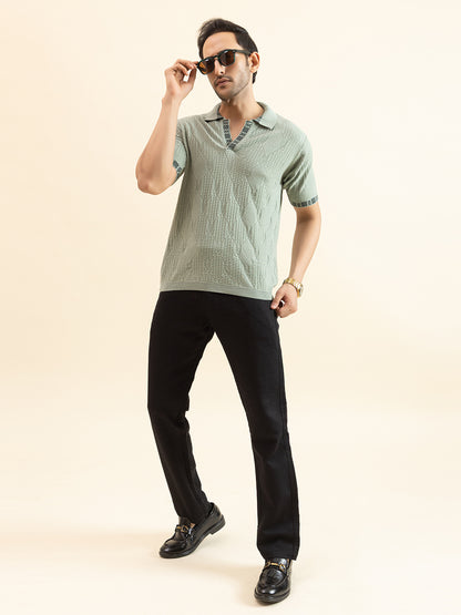 DIAMOND TEXTURED FINE KNIT POLO
