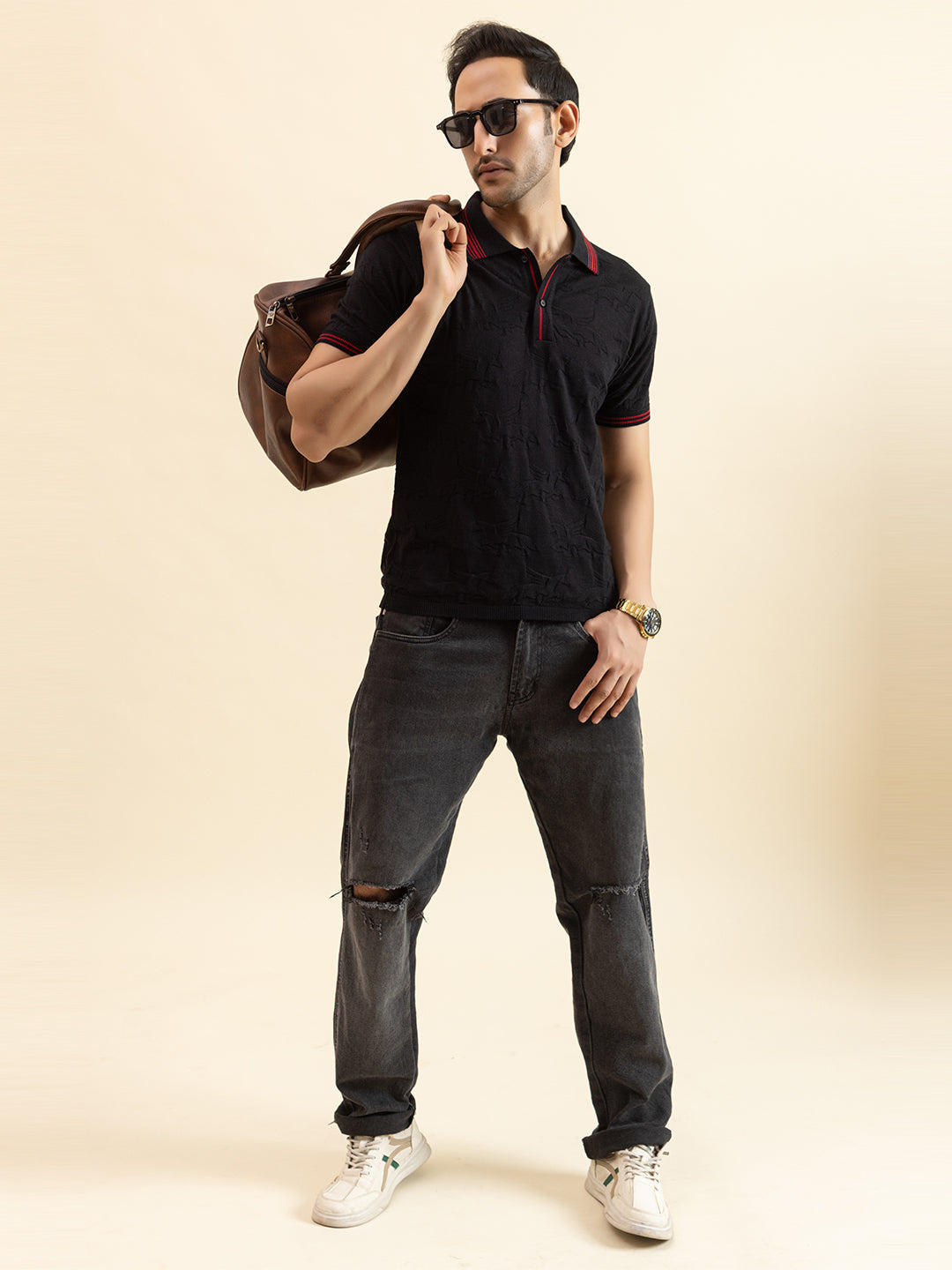 TEXTURED MUSTANG FINE KNIT POLO