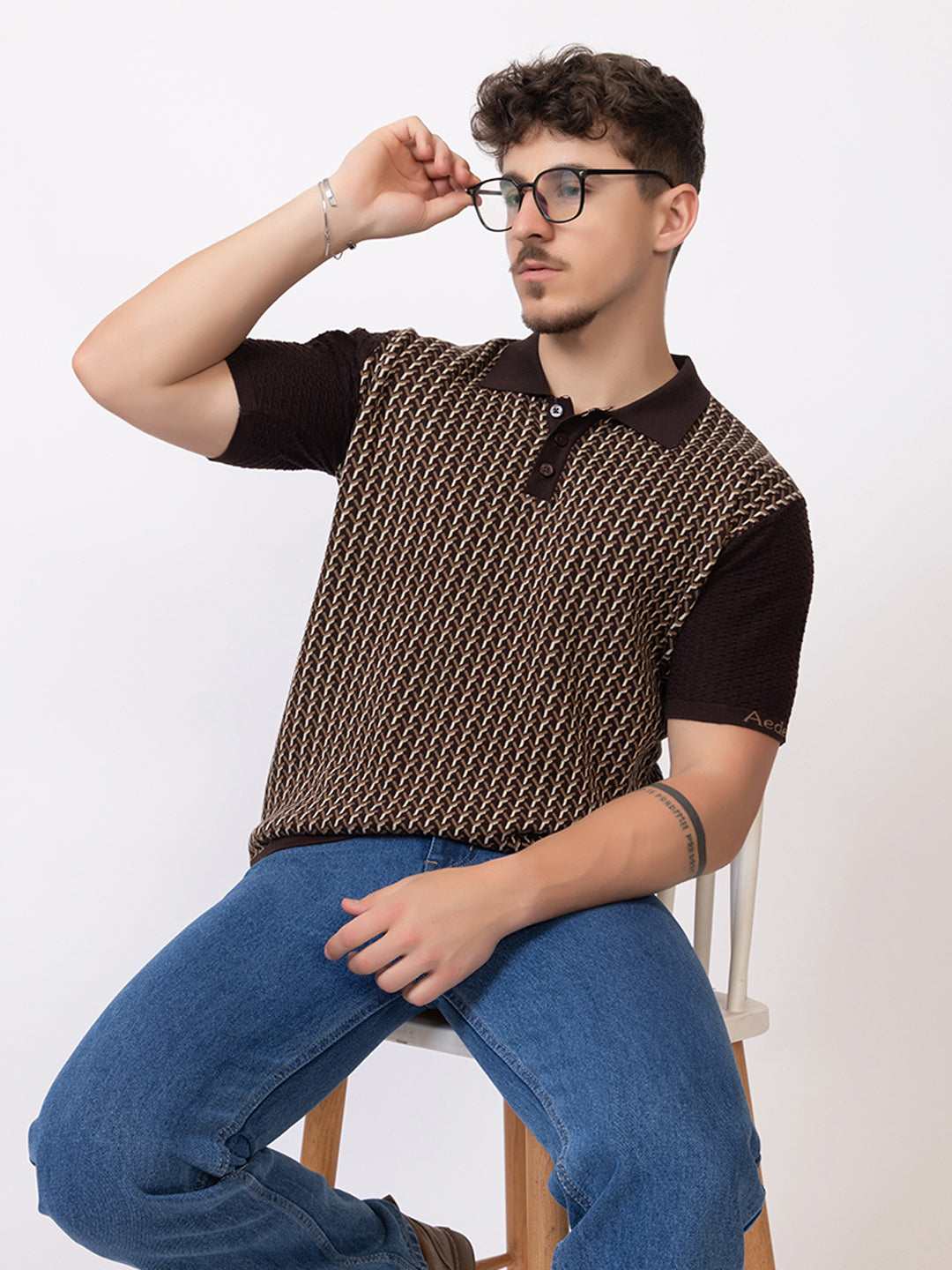 Y JAQUARD FINE KNIT POLO