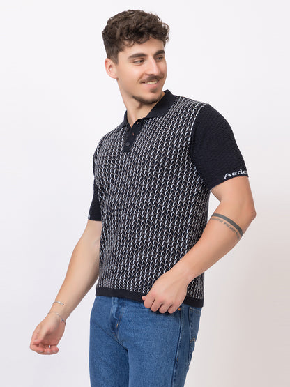 Y JAQUARD FINE KNIT POLO