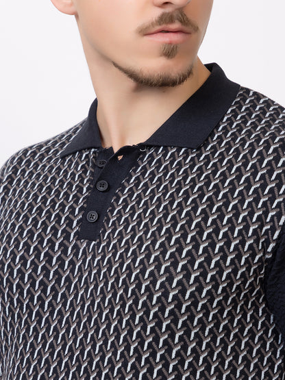 Y JAQUARD FINE KNIT POLO