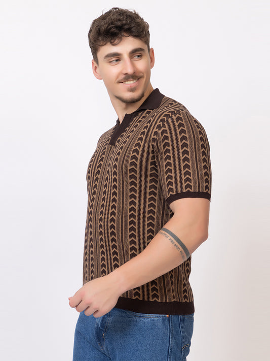 FINE COTTON FLAT KNIT ARROW JAQUARD