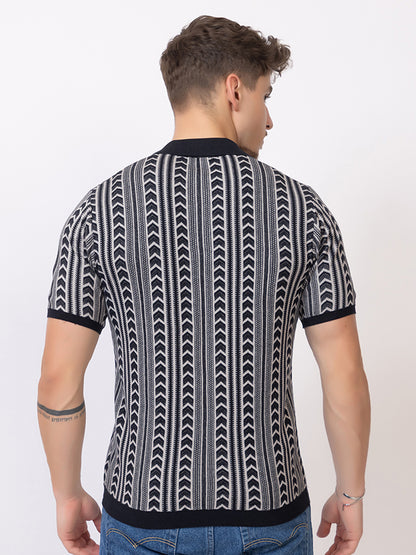 FINE COTTON FLAT KNIT ARROW JAQUARD