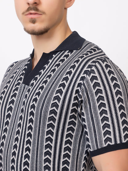 FINE COTTON FLAT KNIT ARROW JAQUARD
