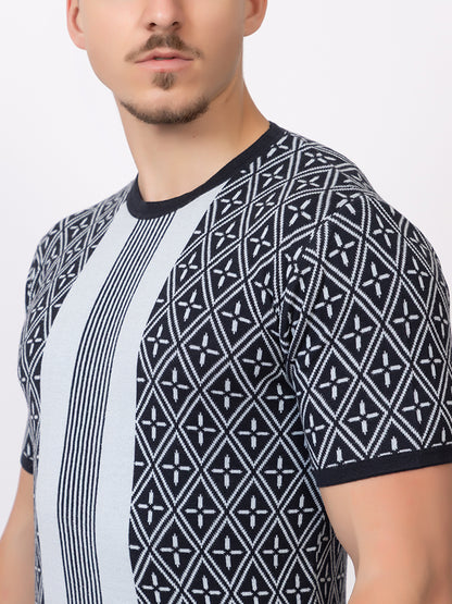 ROUND NECK CENTER STRIPES JAQUARD