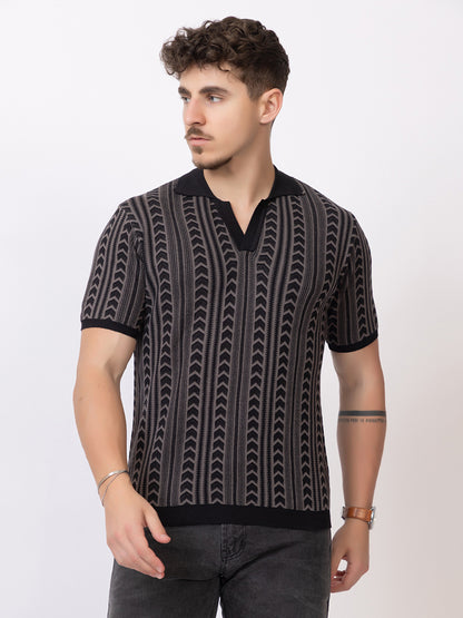 FINE COTTON FLAT KNIT ARROW JAQUARD