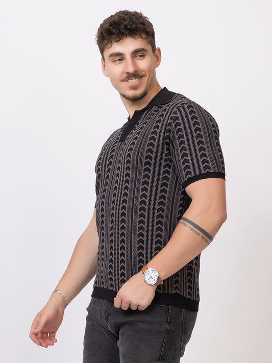 FINE COTTON FLAT KNIT ARROW JAQUARD