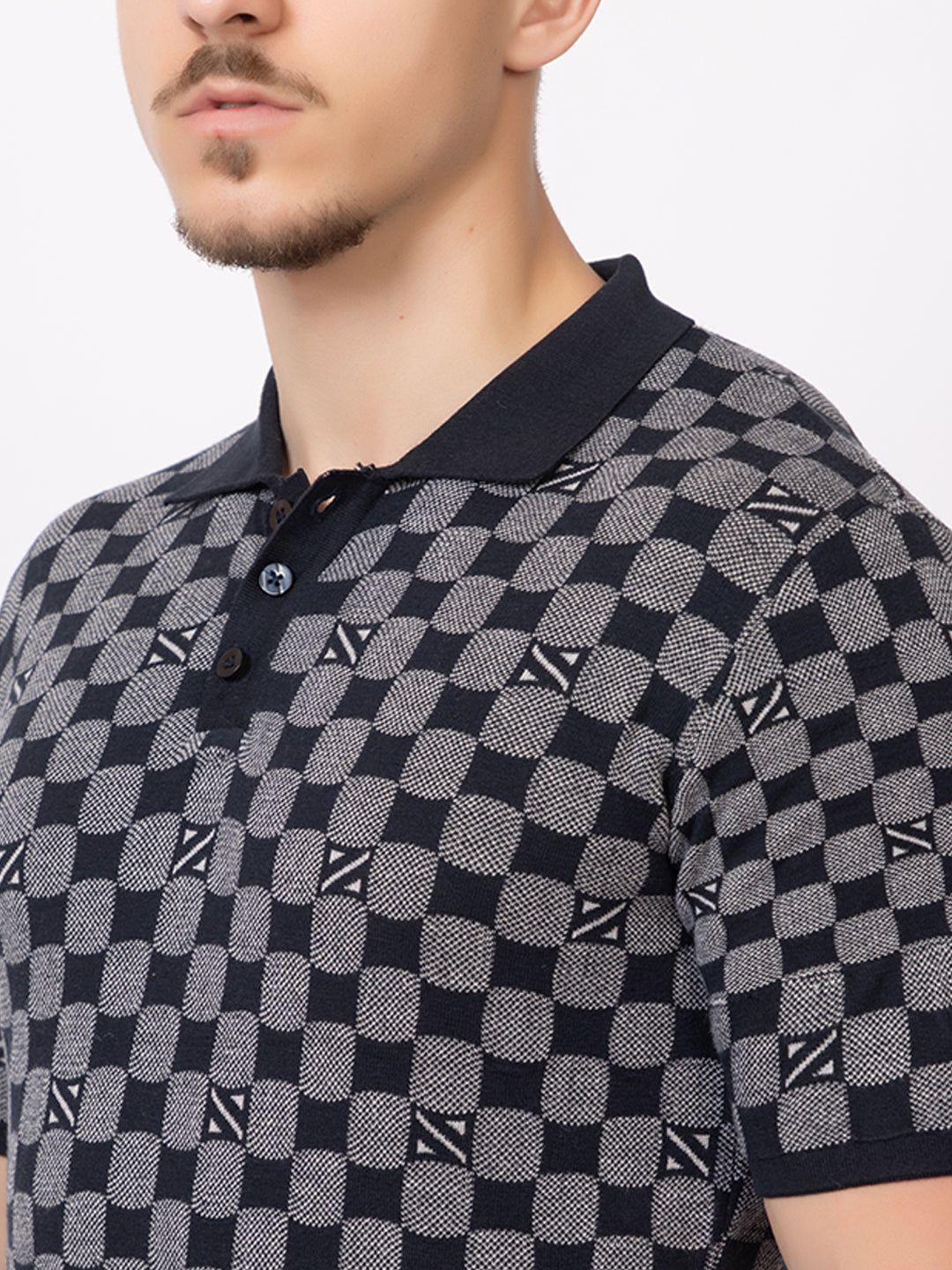 COTTON CHESS FLAT KNIT JAQUARD