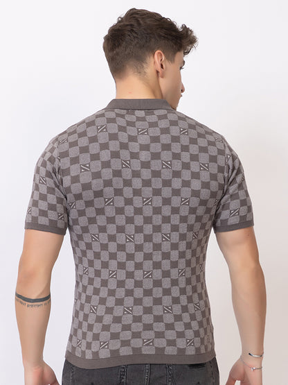 COTTON CHESS FLAT KNIT JAQUARD