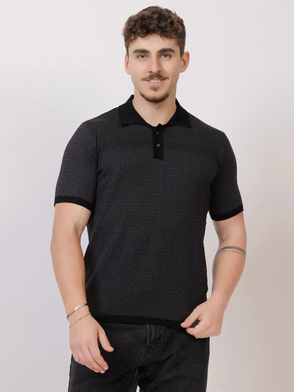 COTTON MARBLE CHECK FINE KNIT POLO