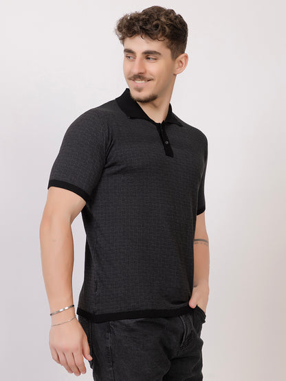 COTTON MARBLE CHECK FINE KNIT POLO