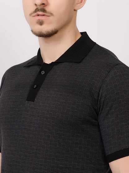 COTTON MARBLE CHECK FINE KNIT POLO