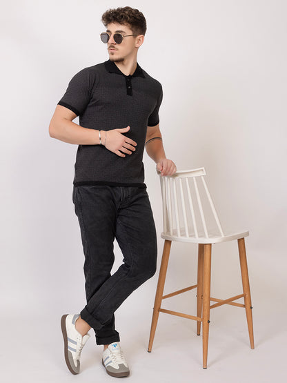 COTTON MARBLE CHECK FINE KNIT POLO