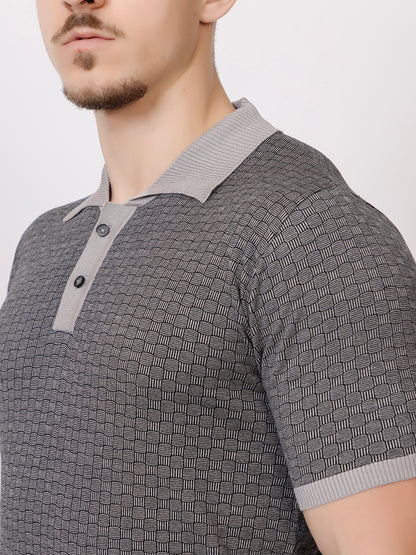 COTTON MARBLE CHECK FINE KNIT POLO