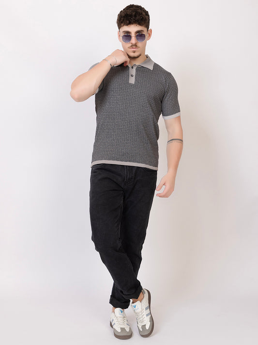 COTTON MARBLE CHECK FINE KNIT POLO