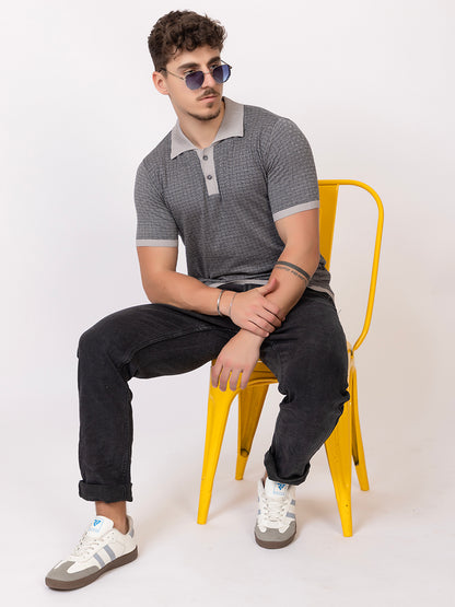 COTTON MARBLE CHECK FINE KNIT POLO
