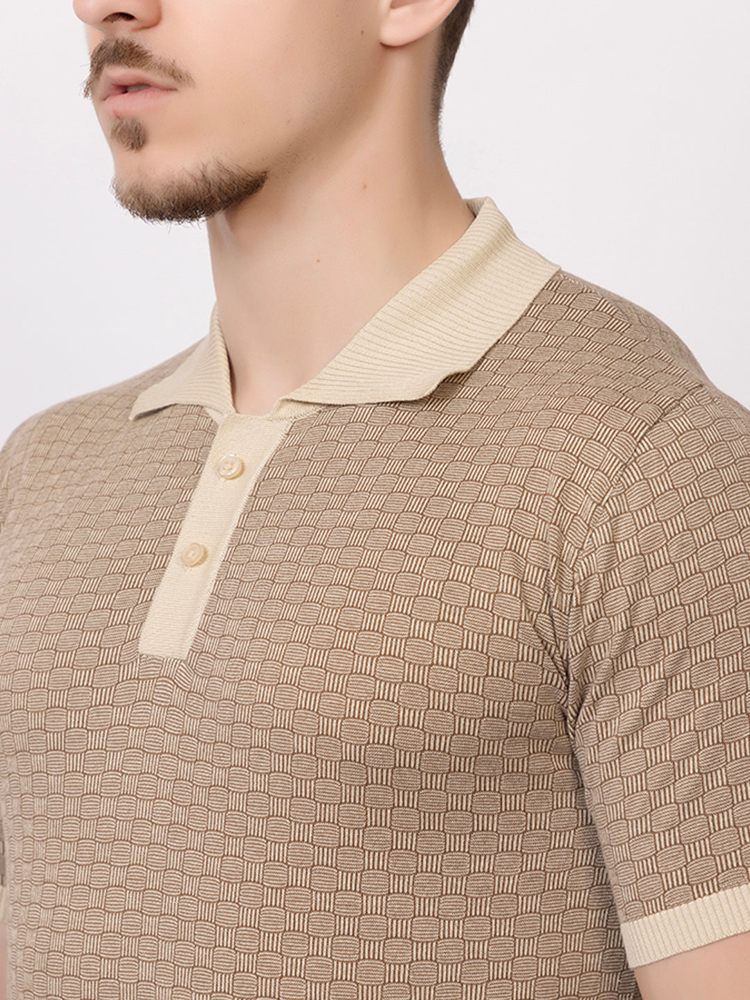 COTTON MARBLE CHECK FINE KNIT POLO