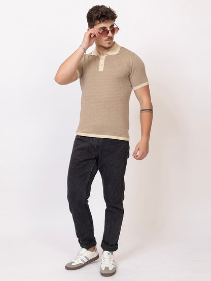 COTTON MARBLE CHECK FINE KNIT POLO