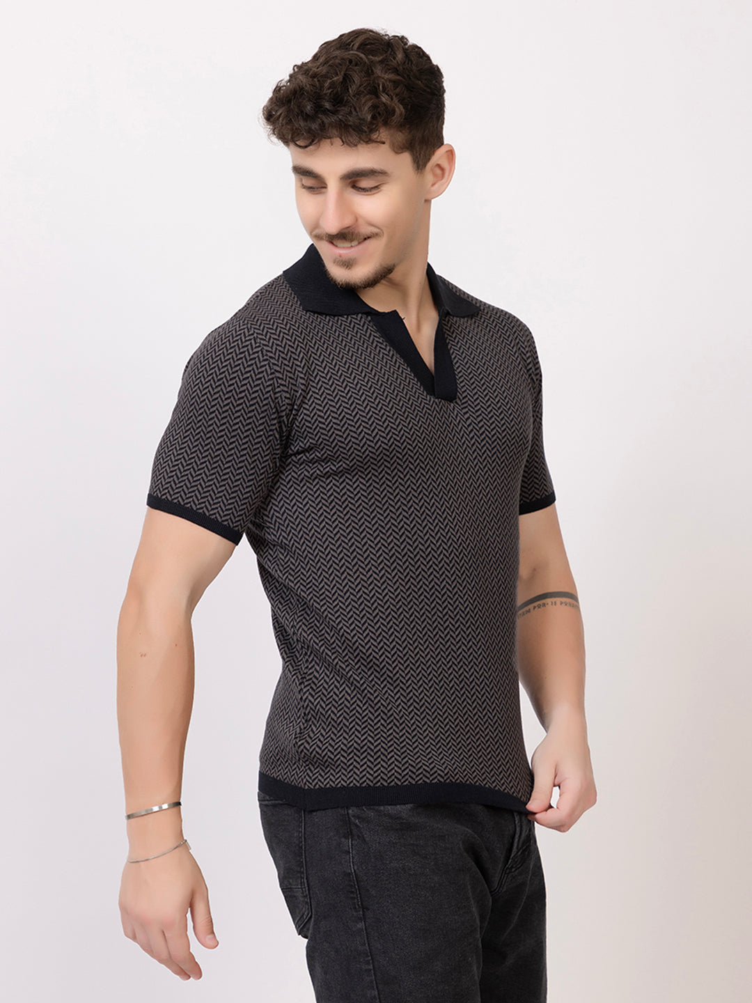 HEARING BONE FINE KNIT POLO