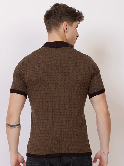COTTON MARBLE CHECK FINE KNIT POLO