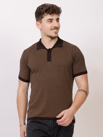 COTTON MARBLE CHECK FINE KNIT POLO