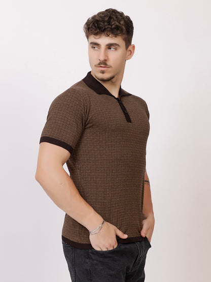 COTTON MARBLE CHECK FINE KNIT POLO