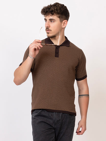 COTTON MARBLE CHECK FINE KNIT POLO
