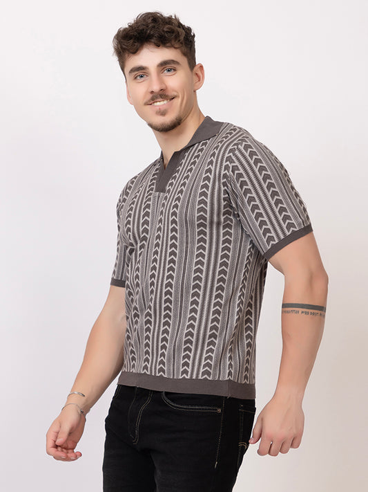 FINE COTTON FLAT KNIT ARROW JAQUARD