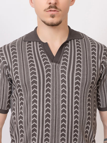 FINE COTTON FLAT KNIT ARROW JAQUARD