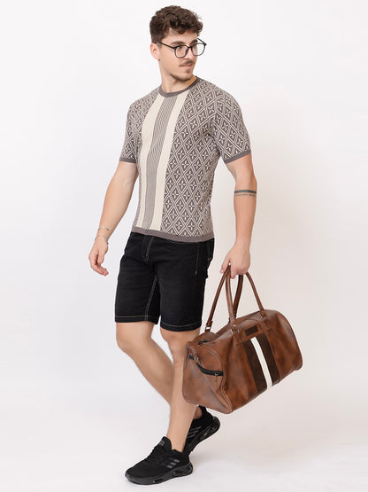ROUND NECK CENTER STRIPES JAQUARD