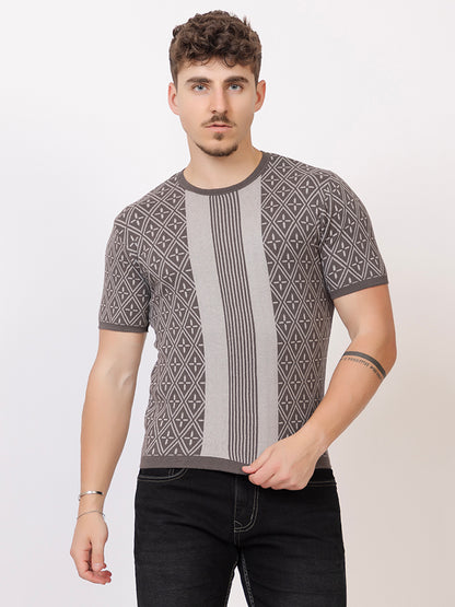 ROUND NECK CENTER STRIPES JAQUARD