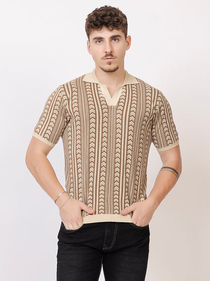FINE COTTON FLAT KNIT ARROW JAQUARD