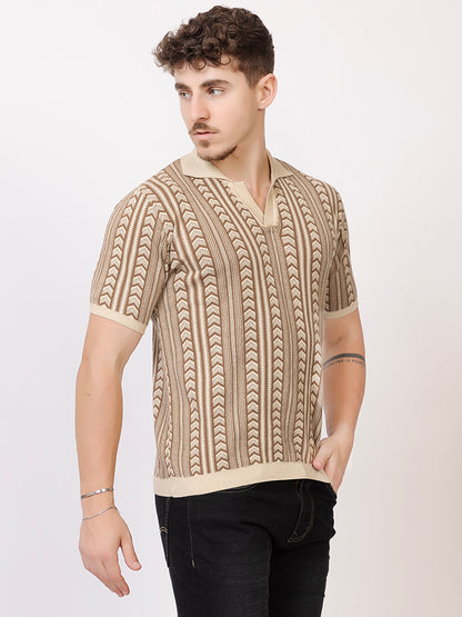 FINE COTTON FLAT KNIT ARROW JAQUARD