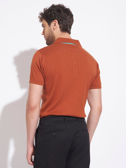 AEDENBURG Men Brown Knitted Cotton Blend T-Shirt