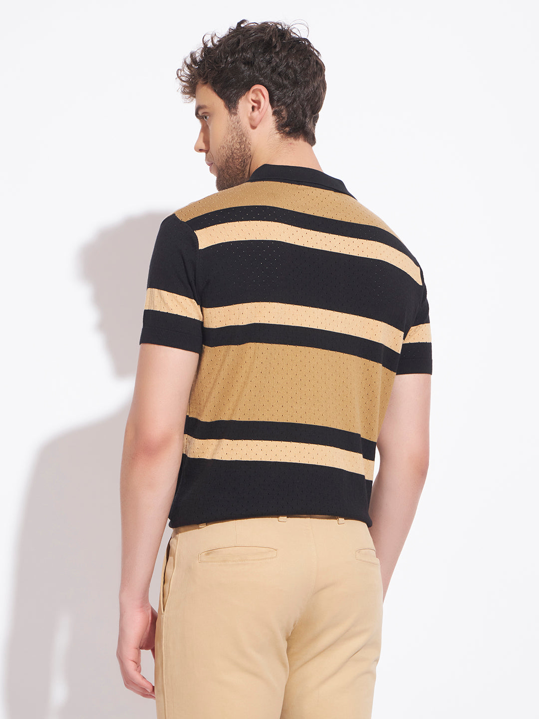 AEDENBURG Men Black Knitted Cotton Blend T-Shirt