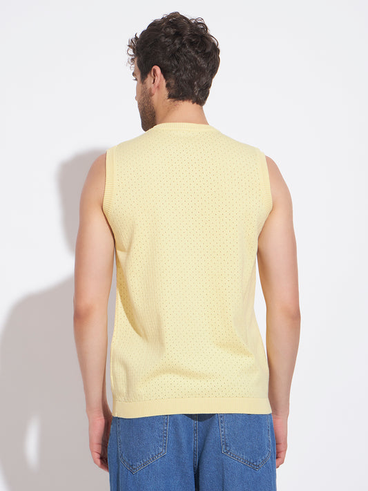 AEDENBURG Men Yellow Knitted Cotton Blend T-Shirt